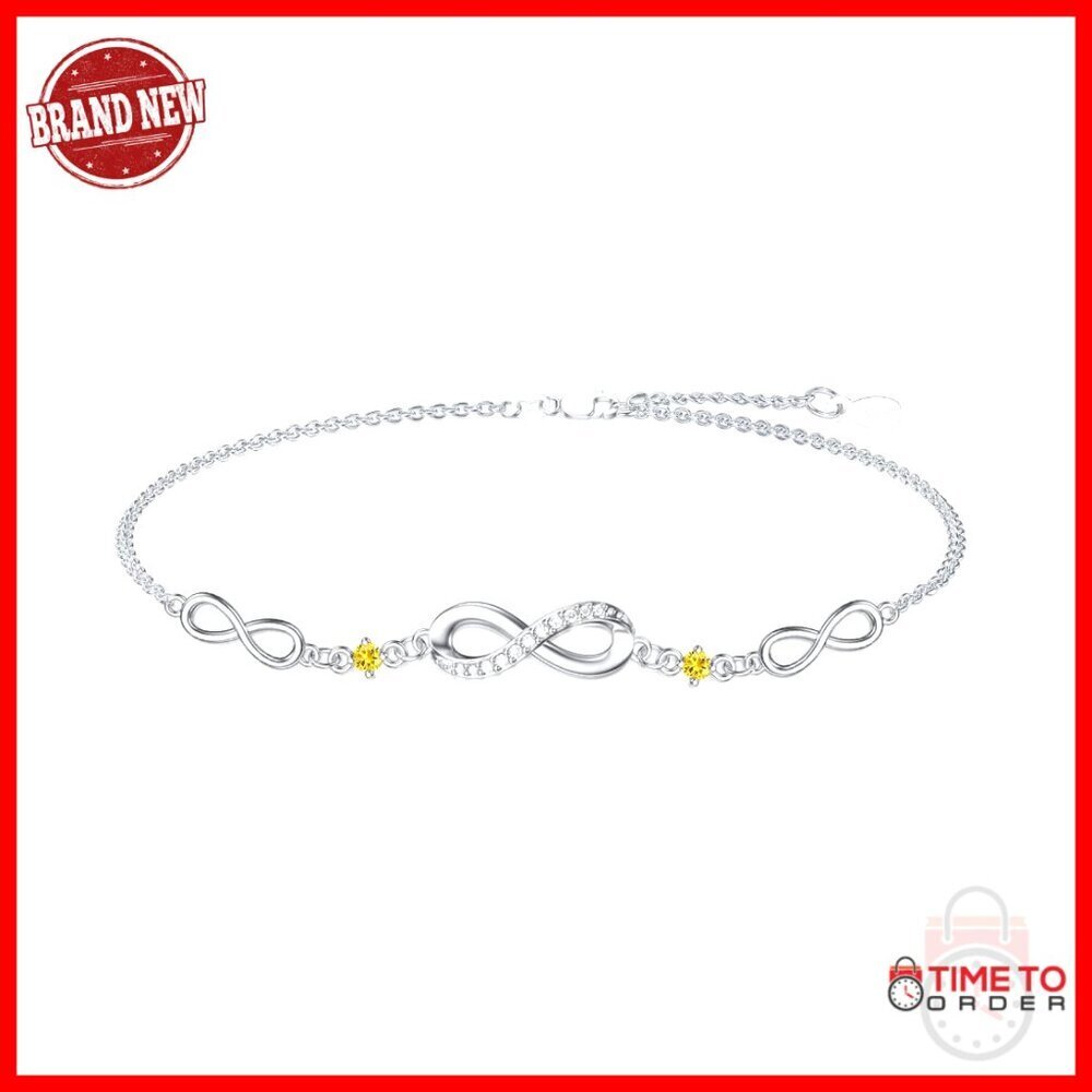 Sterling Silver Infinity Birthstone Bracelet Adjustable Link Charm Jewelry Gift